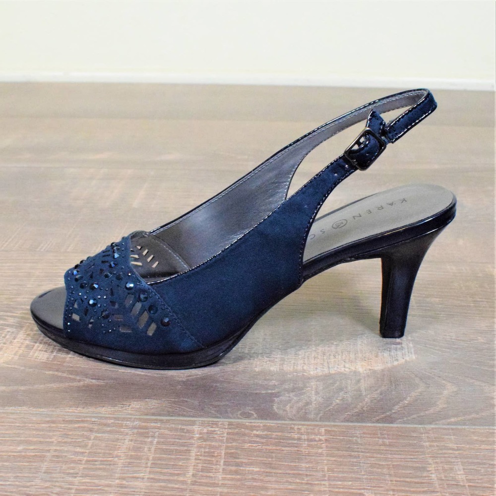 Navy Slingback Peep Toe Pumps Microsuede Karen Scott Brookee NWT